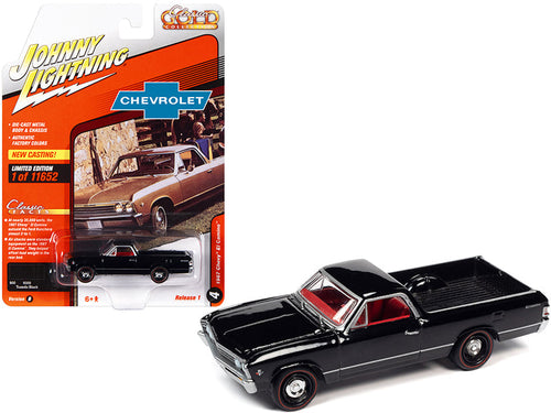 Load image into Gallery viewer, 1967 Chevrolet El Camino Tuxedo Black with Red Interior "Classic Gold Collection" Series Limited Edition to 11652 pieces Worldwide 1/64 Diecast Model Car by Johnny Lightning
