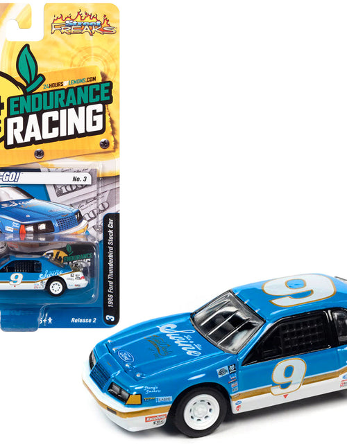 Load image into Gallery viewer, 1986 Ford Thunderbird Stock Car #9 Bright Blue "Go-Po-Po-Go!" 24 Hours of Lemons "Street Freaks" Series Limited Edition to 8058 pieces Worldwide 1/64 Diecast Model Car by Johnny Lightning
