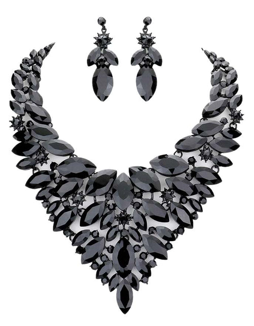 Load image into Gallery viewer, Marquise Stone Cluster Statement Evening Necklace by Madeline Love
