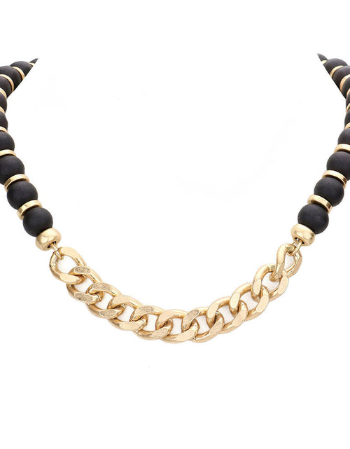 Load image into Gallery viewer, Metal Chain Link Accented Wood Necklace by Madeline Love

