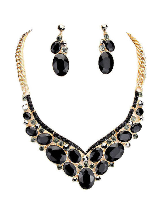 Load image into Gallery viewer, Oval Glass Crystal Evening Necklace by Madeline Love

