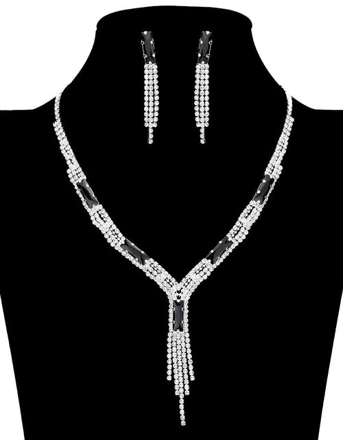 Load image into Gallery viewer, Rectangle Stone Accented Rhinestone Fringe Tip Jewelry Set by Madeline Love
