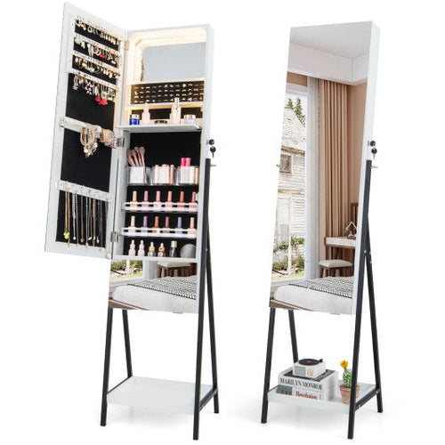 Load image into Gallery viewer, Lockable Freestanding Jewelry Organizer with Full-Length Frameless Mirror-White
