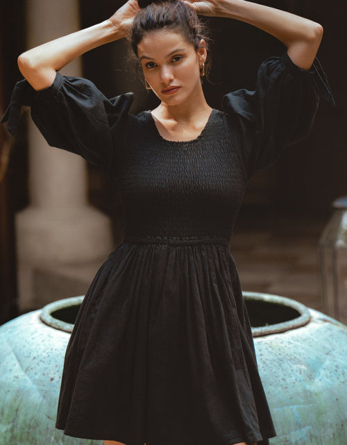 Load image into Gallery viewer, Jolie Puff Sleeve Linen Mini Dress by ELF
