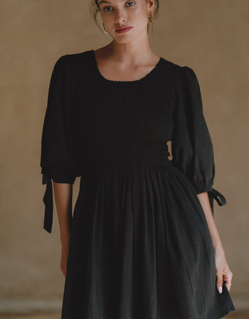 Load image into Gallery viewer, Jolie Puff Sleeve Linen Mini Dress by ELF
