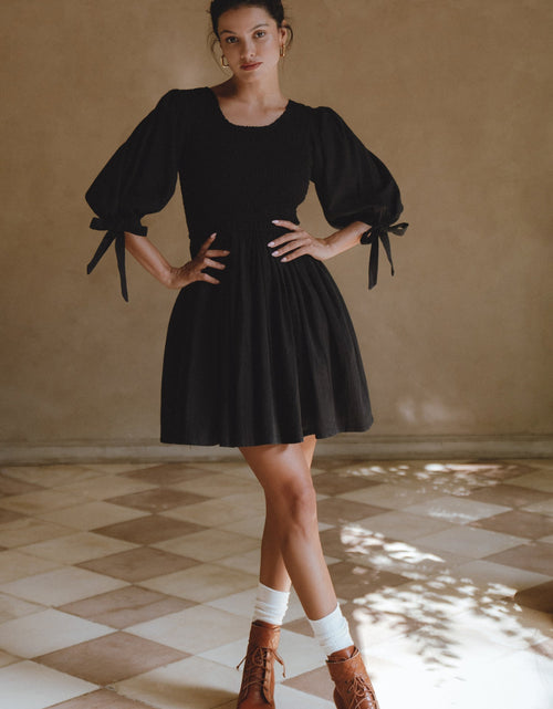 Load image into Gallery viewer, Jolie Puff Sleeve Linen Mini Dress by ELF
