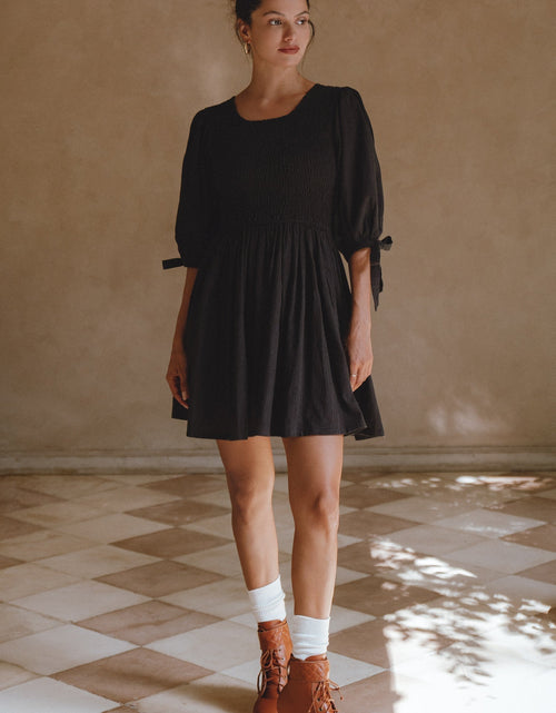 Load image into Gallery viewer, Jolie Puff Sleeve Linen Mini Dress by ELF
