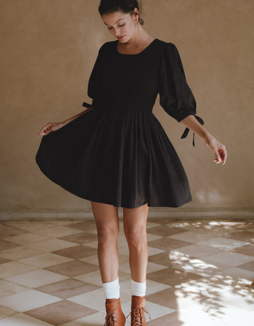 Load image into Gallery viewer, Jolie Puff Sleeve Linen Mini Dress by ELF
