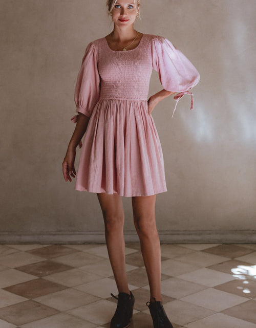Load image into Gallery viewer, Jolie Puff Sleeve Linen Mini Dress by ELF
