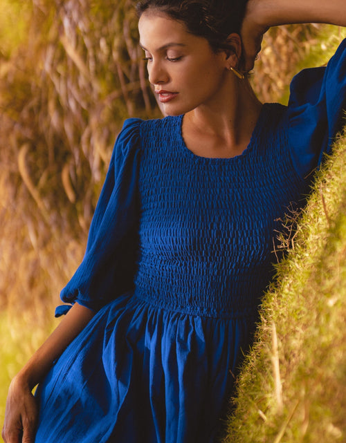 Load image into Gallery viewer, Jolie Puff Sleeve Linen Mini Dress by ELF
