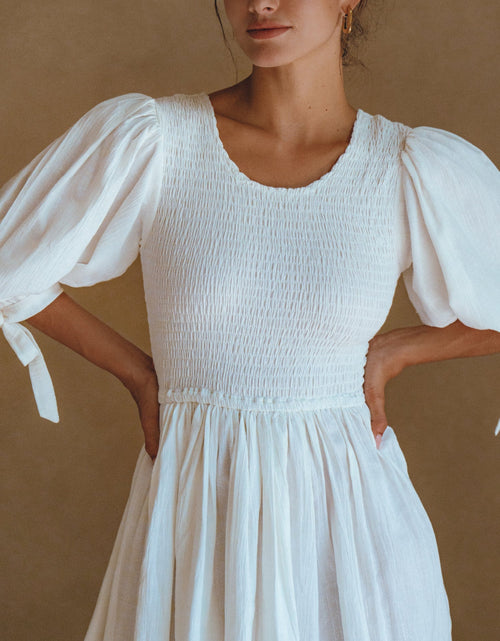Load image into Gallery viewer, Jolie Puff Sleeve Linen Mini Dress by ELF
