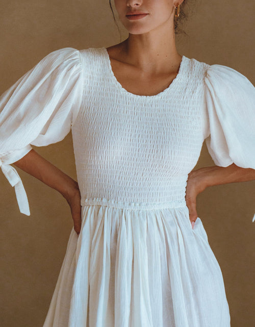 Load image into Gallery viewer, Jolie Puff Sleeve Linen Mini Dress by ELF
