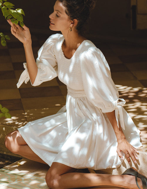 Load image into Gallery viewer, Jolie Puff Sleeve Linen Mini Dress by ELF
