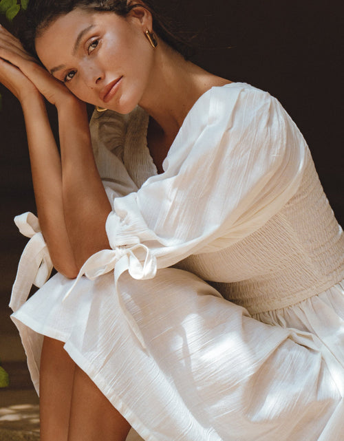 Load image into Gallery viewer, Jolie Puff Sleeve Linen Mini Dress by ELF

