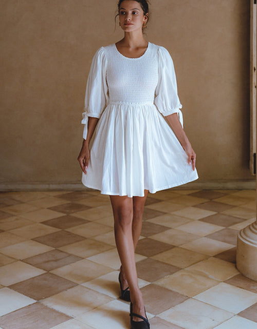 Load image into Gallery viewer, Jolie Puff Sleeve Linen Mini Dress by ELF
