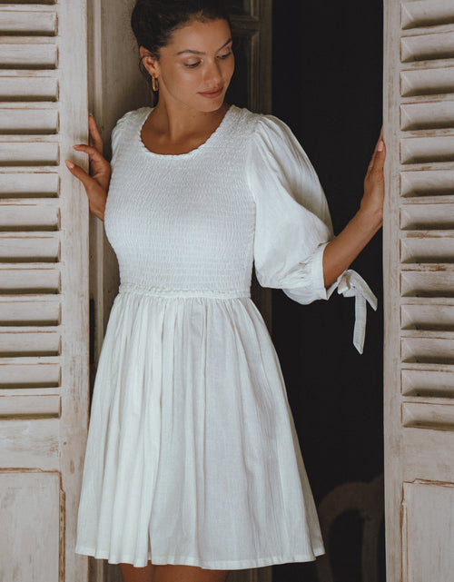 Load image into Gallery viewer, Jolie Puff Sleeve Linen Mini Dress by ELF
