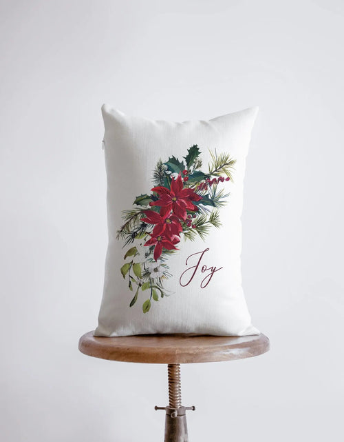 Load image into Gallery viewer, Joy Christmas Poinsettia Throw Pillow Cover | 18x12 | Joy Pillow | Home Decor | Christmas Pillowcases | Christmas tree | Christmas Gifts by UniikPillows
