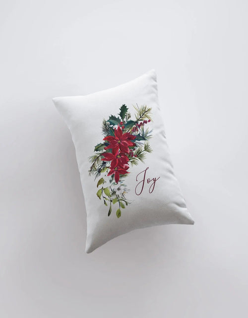 Load image into Gallery viewer, Joy Christmas Poinsettia Throw Pillow Cover | 18x12 | Joy Pillow | Home Decor | Christmas Pillowcases | Christmas tree | Christmas Gifts by UniikPillows

