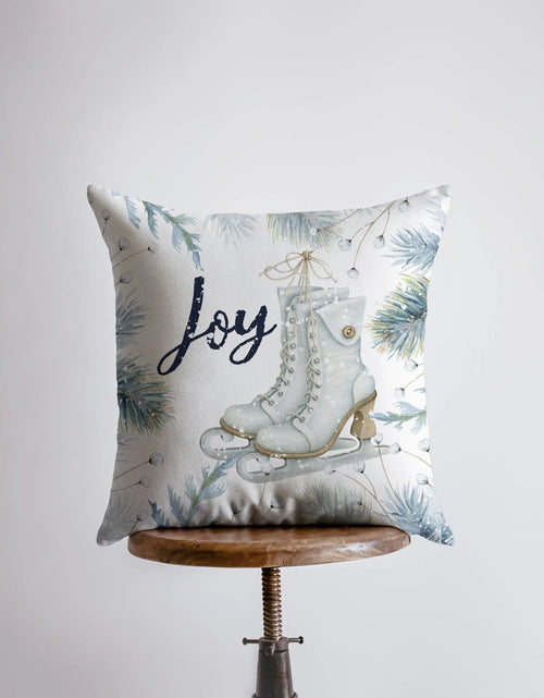 Load image into Gallery viewer, Joy Ice Skating | Throw Pillow | Joy Pillow | Home Decor | Christmas Pillow Cover | Christmas Décor | White Pillow Cover | Teacher Gift by UniikPillows
