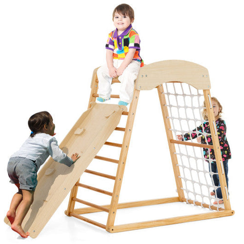 Load image into Gallery viewer, 6-in-1 Jungle Gym Wooden Indoor Playground with Double-Sided Ramp and Monkey Bars-Natural
