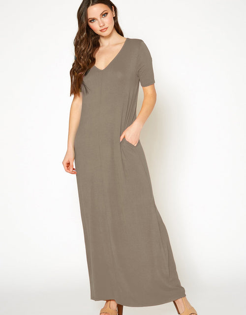 Load image into Gallery viewer, V-neck Short Sleeve Maxi Dress With Pockets by Shop at Konus
