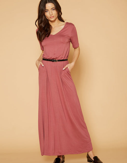 Load image into Gallery viewer, V-neck Short Sleeve Maxi Dress With Pockets by Shop at Konus

