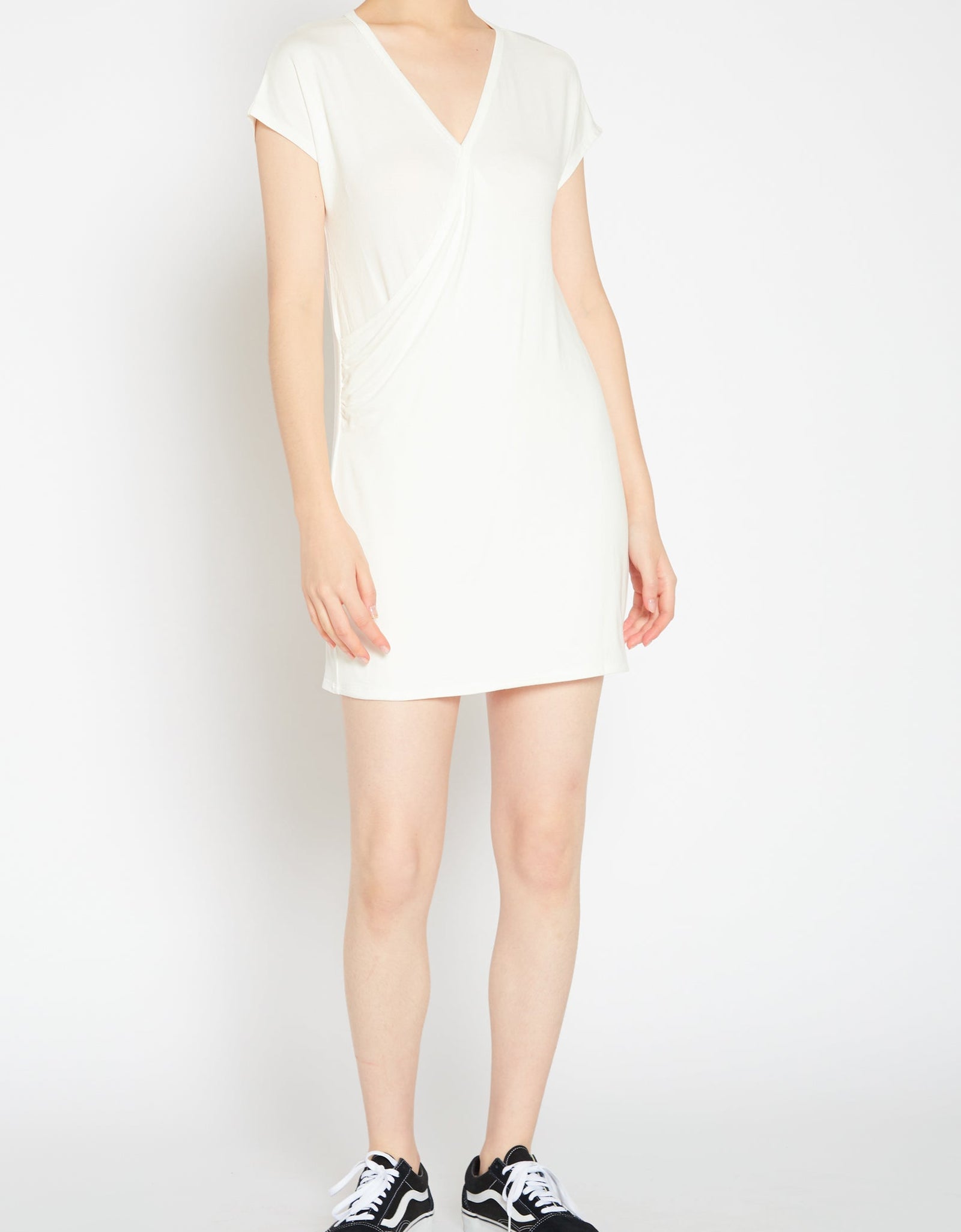 Basic Women's V-Neck Mini Wrap Dress by Shop at Konus
