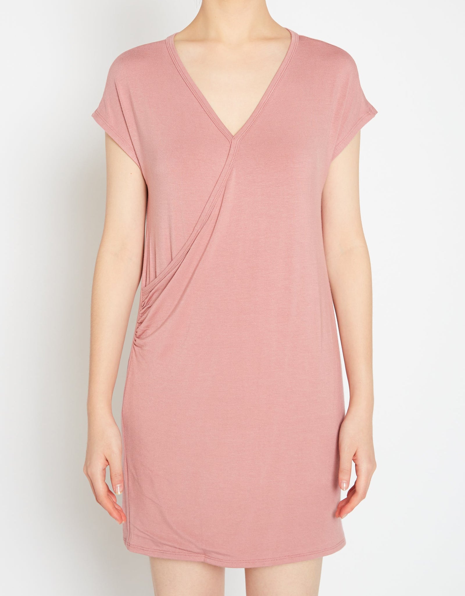 Basic Women's V-Neck Mini Wrap Dress by Shop at Konus