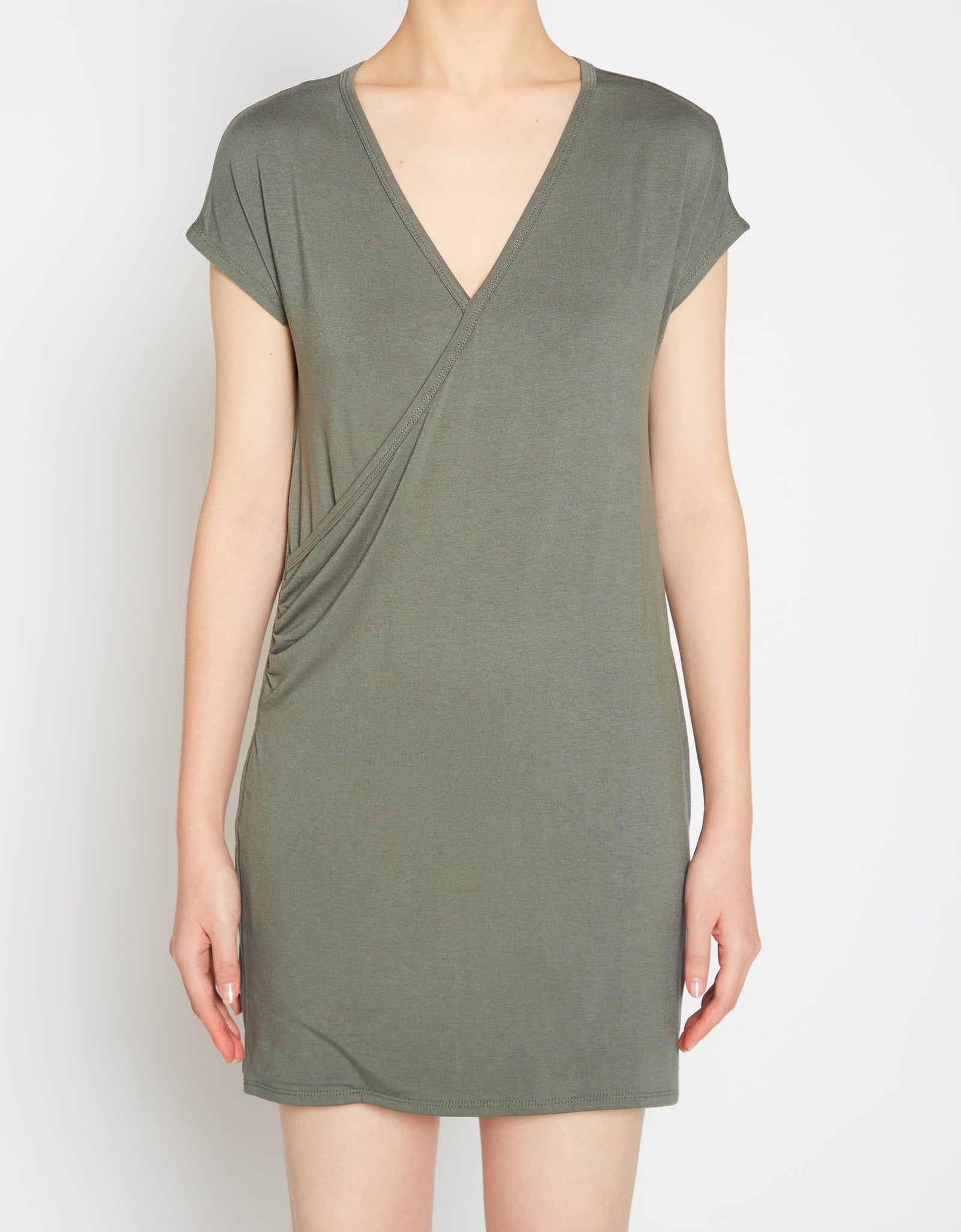 Basic Women's V-Neck Mini Wrap Dress by Shop at Konus