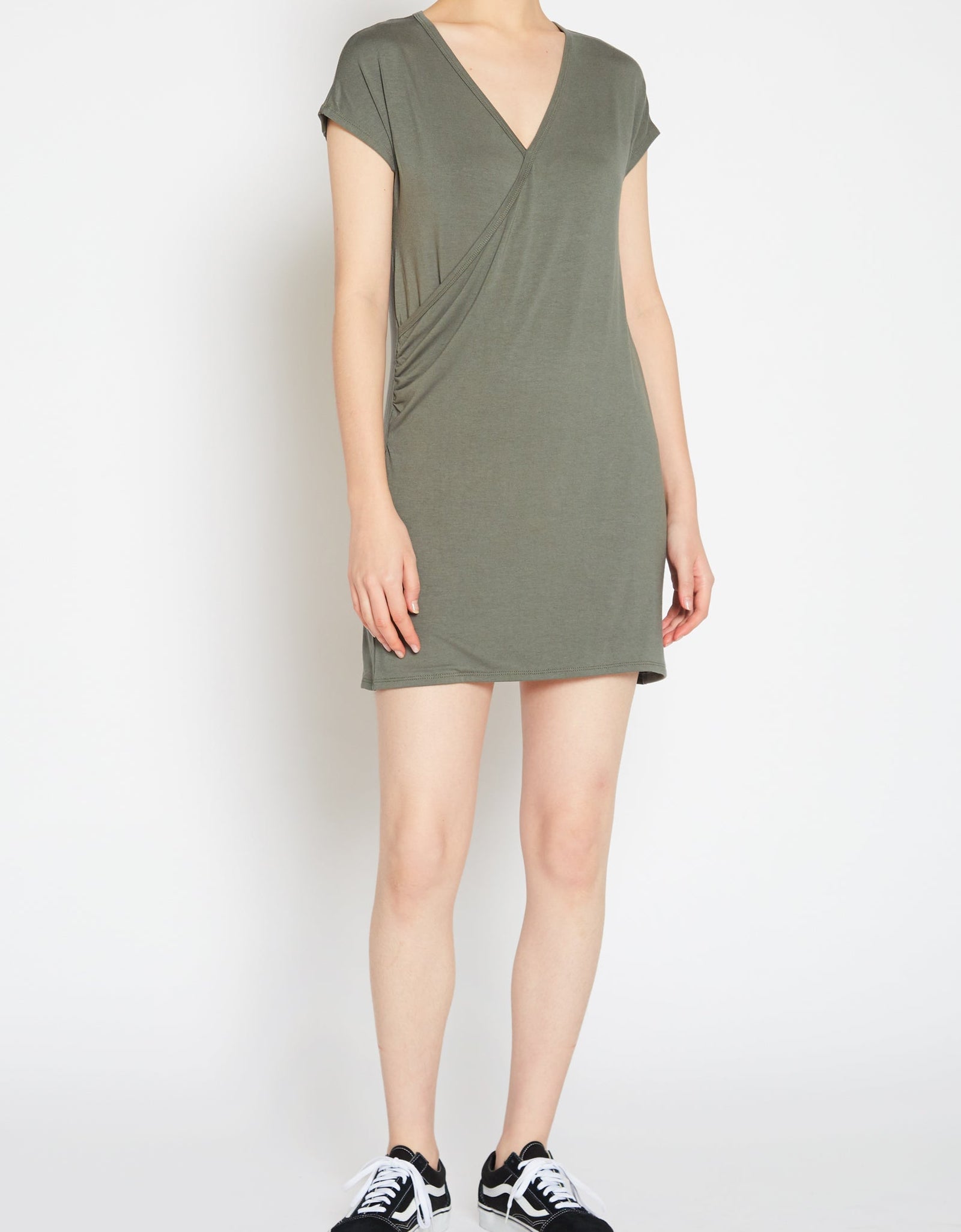 Basic Women's V-Neck Mini Wrap Dress by Shop at Konus