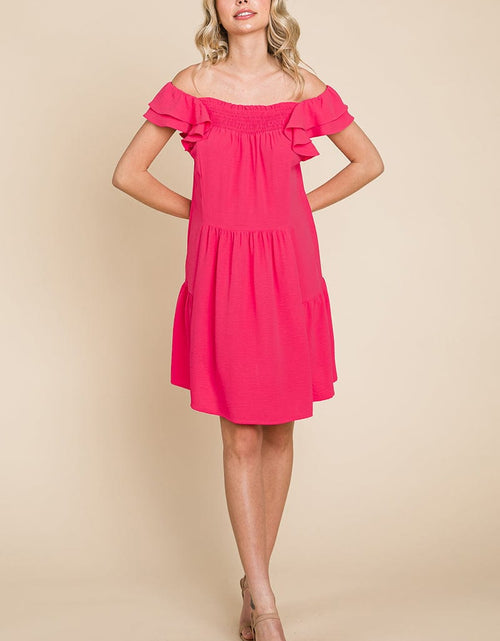 Load image into Gallery viewer, Smocked Ruffle Sleeve Off Shoulder Dress by RolyPoly Apparel
