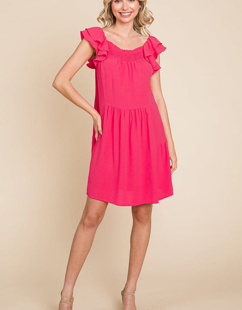 Load image into Gallery viewer, Smocked Ruffle Sleeve Off Shoulder Dress by RolyPoly Apparel
