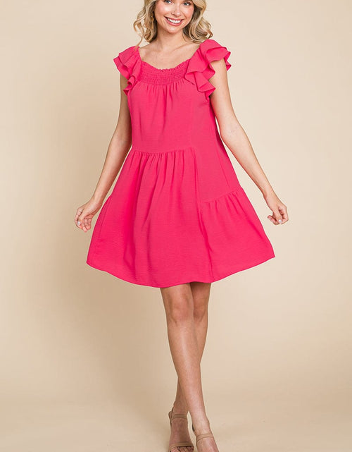Load image into Gallery viewer, Smocked Ruffle Sleeve Off Shoulder Dress by RolyPoly Apparel

