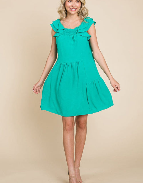 Load image into Gallery viewer, Smocked Ruffle Sleeve Off Shoulder Dress by RolyPoly Apparel
