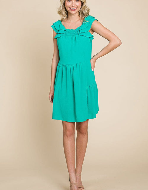 Load image into Gallery viewer, Smocked Ruffle Sleeve Off Shoulder Dress by RolyPoly Apparel
