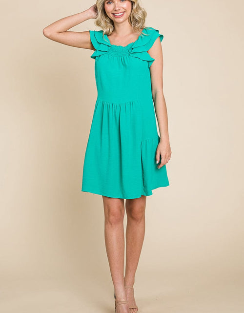 Load image into Gallery viewer, Smocked Ruffle Sleeve Off Shoulder Dress by RolyPoly Apparel
