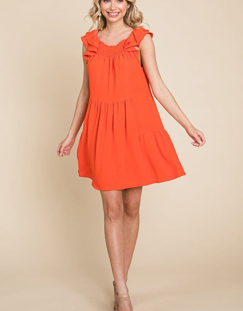 Load image into Gallery viewer, Smocked Ruffle Sleeve Off Shoulder Dress by RolyPoly Apparel
