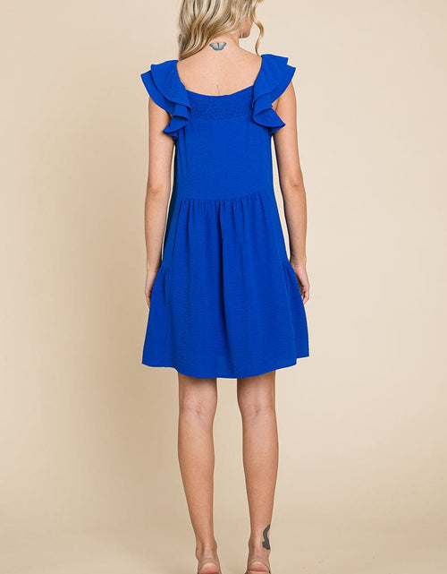 Load image into Gallery viewer, Smocked Ruffle Sleeve Off Shoulder Dress by RolyPoly Apparel
