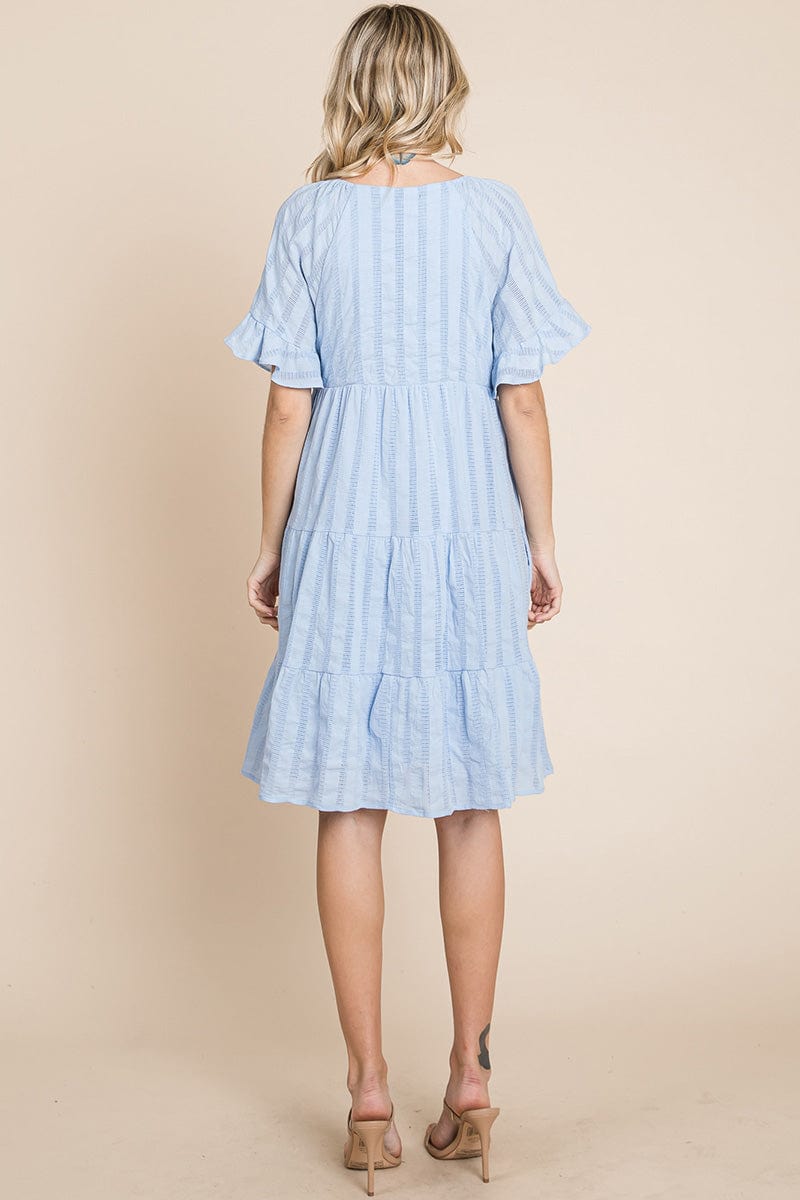 Stripe Textured Tiered Flutter Sleeve Cotton Dress by RolyPoly Apparel