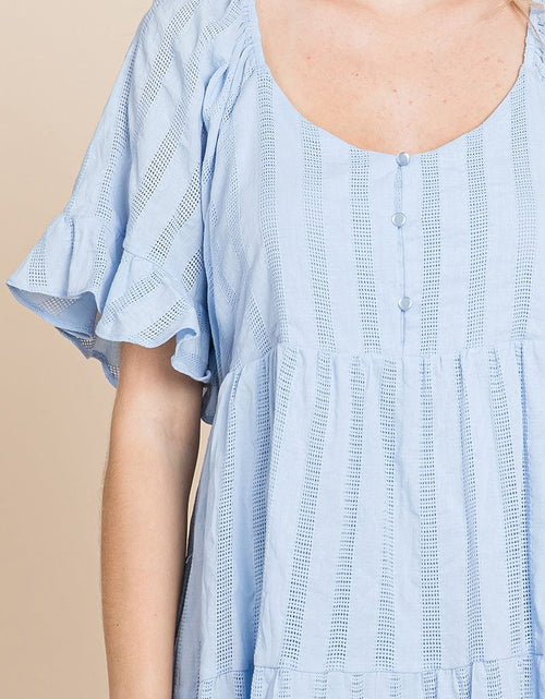 Load image into Gallery viewer, Stripe Textured Tiered Flutter Sleeve Cotton Dress by RolyPoly Apparel
