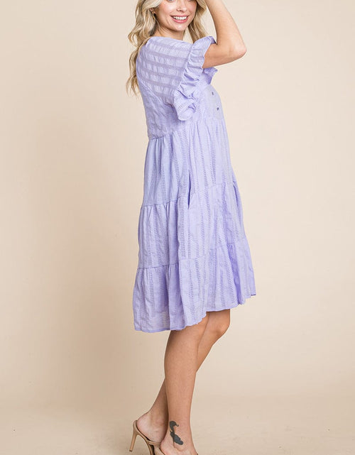 Load image into Gallery viewer, Stripe Textured Tiered Flutter Sleeve Cotton Dress by RolyPoly Apparel
