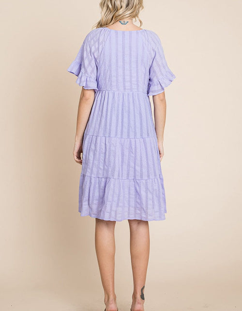 Load image into Gallery viewer, Stripe Textured Tiered Flutter Sleeve Cotton Dress by RolyPoly Apparel
