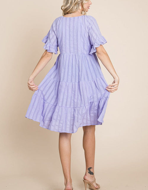 Load image into Gallery viewer, Stripe Textured Tiered Flutter Sleeve Cotton Dress by RolyPoly Apparel
