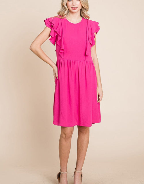 Load image into Gallery viewer, Flutter Sleeve Front Lace Ruched Sundress by RolyPoly Apparel
