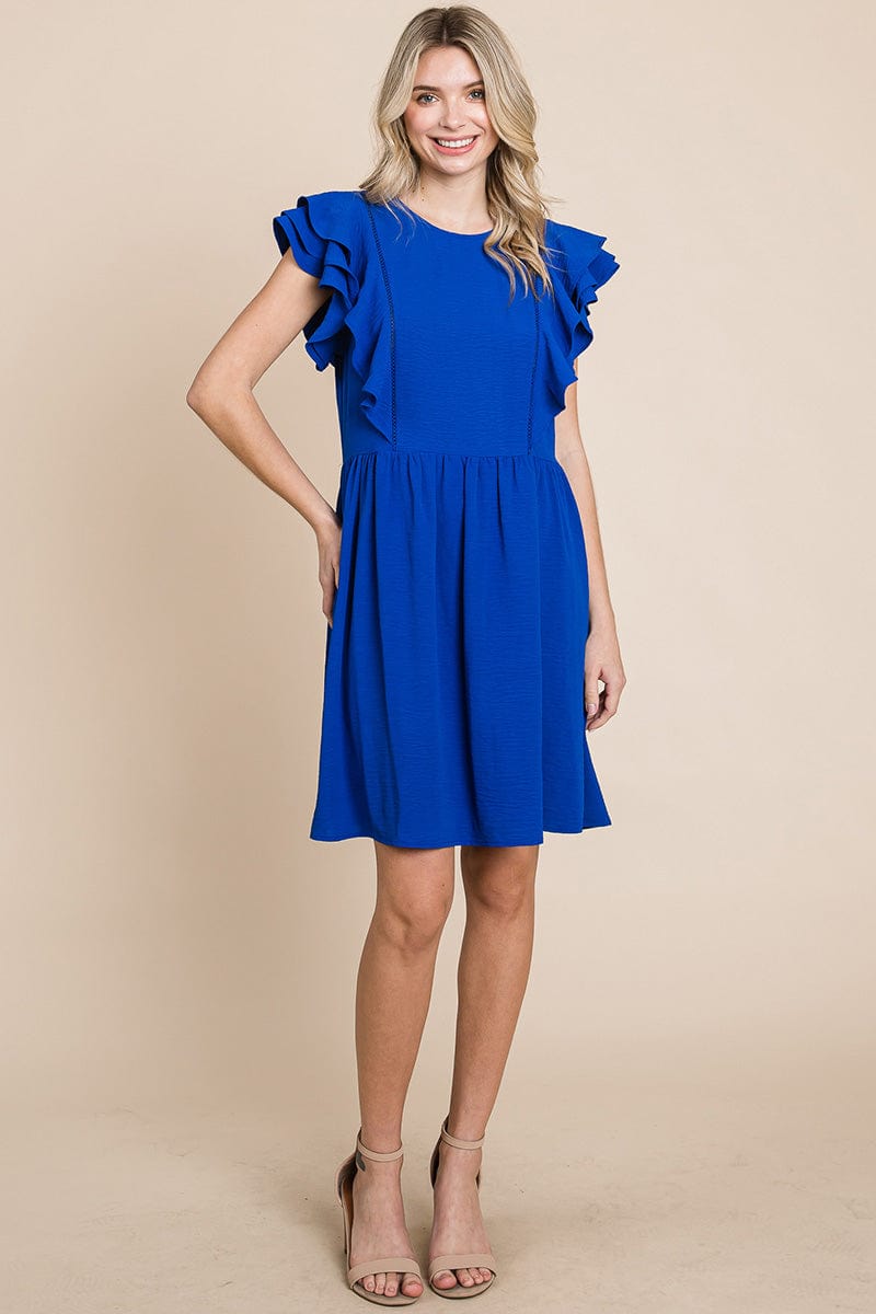 Flutter Sleeve Front Lace Ruched Sundress by RolyPoly Apparel