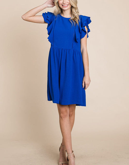 Load image into Gallery viewer, Flutter Sleeve Front Lace Ruched Sundress by RolyPoly Apparel
