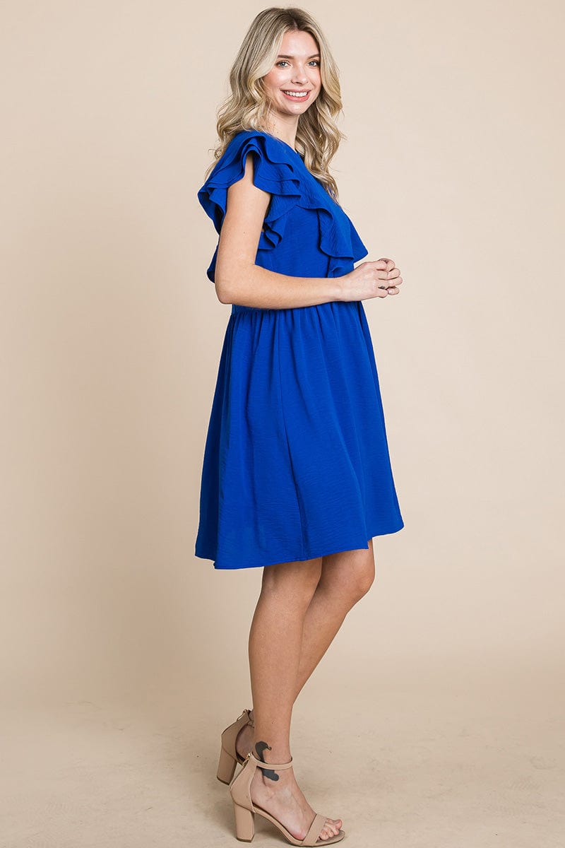 Flutter Sleeve Front Lace Ruched Sundress by RolyPoly Apparel