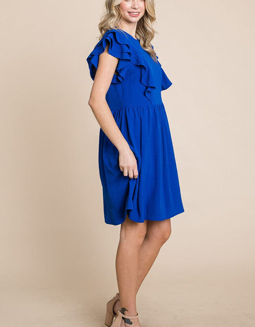 Load image into Gallery viewer, Flutter Sleeve Front Lace Ruched Sundress by RolyPoly Apparel
