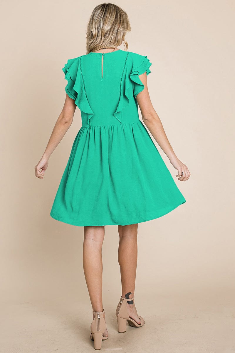 Flutter Sleeve Front Lace Ruched Sundress by RolyPoly Apparel