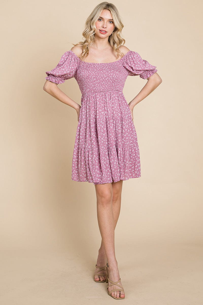 Smocked Floral Puff Short Sleeve Tiered Dress by RolyPoly Apparel